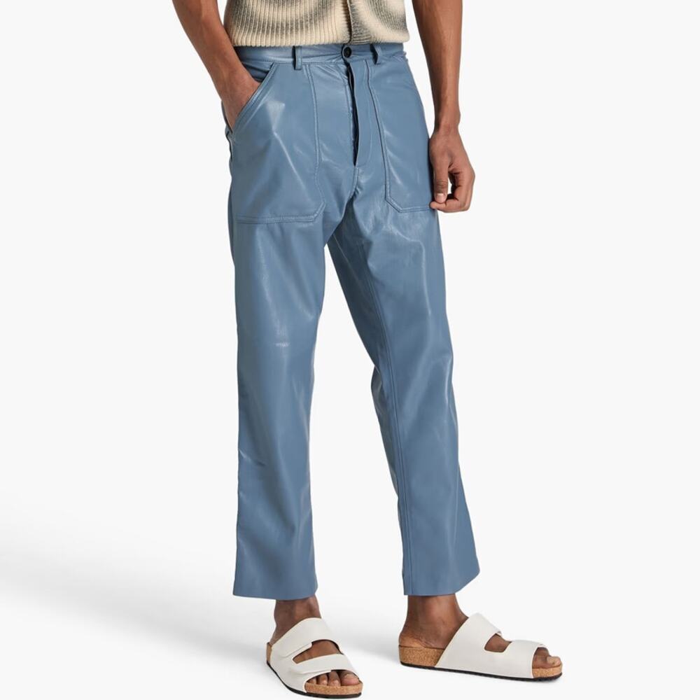 Nanushka Jasper Okobor Faux Leather Pants in Slate Blue Size 34